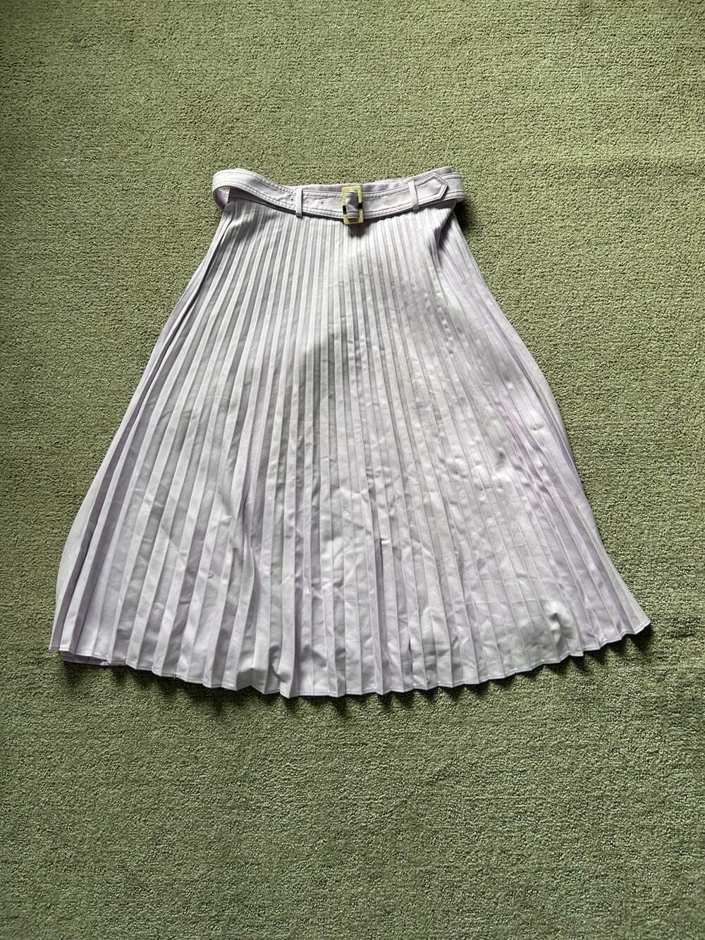 Ann Taylor Belted Pleated Midi Skirt in Pale Lilac